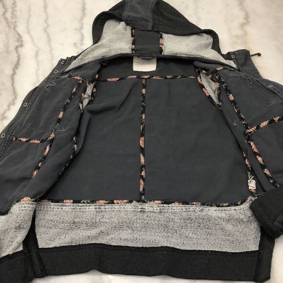 Free People Jacket Womens Small LAYERED SLUB UTILITY DARK GRAY COTTON - Picture 4 of 7